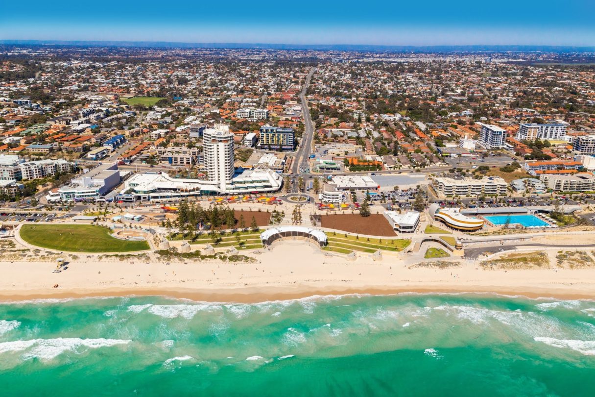 Aerial photo of Scarborough Beach Perth Australia.