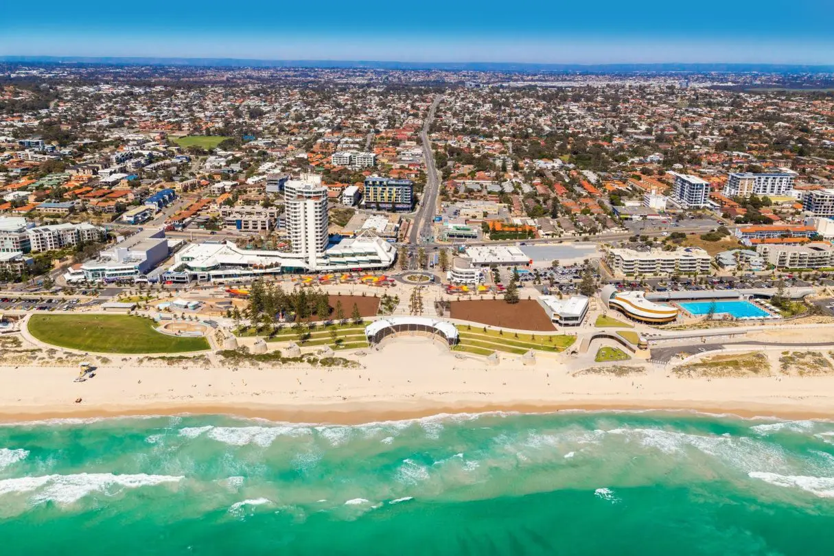 Aerial photo of Scarborough Beach in Perth's northern suburbs close to Perth. Australia.