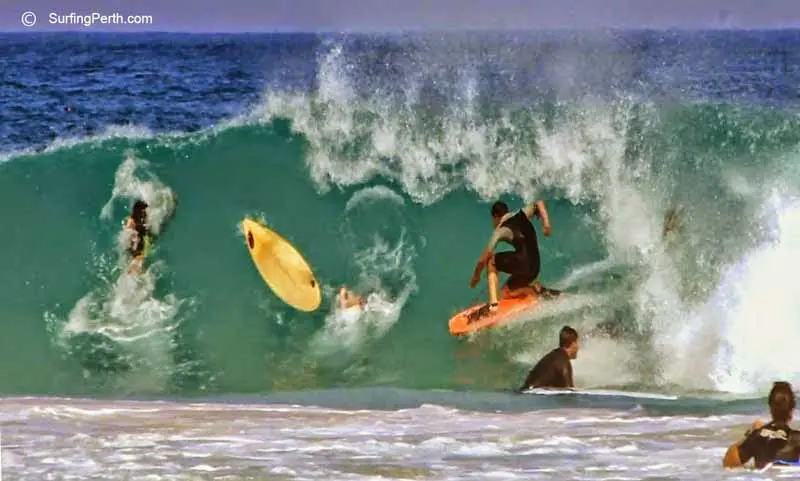 Bodyboarder riding inside a wave at a Perth beach