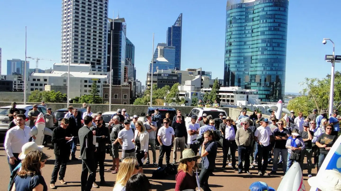 Surfers' shark rally at Parliament House Perth