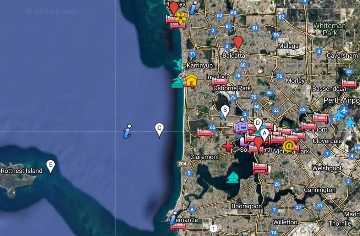 Perth hotels Map.
