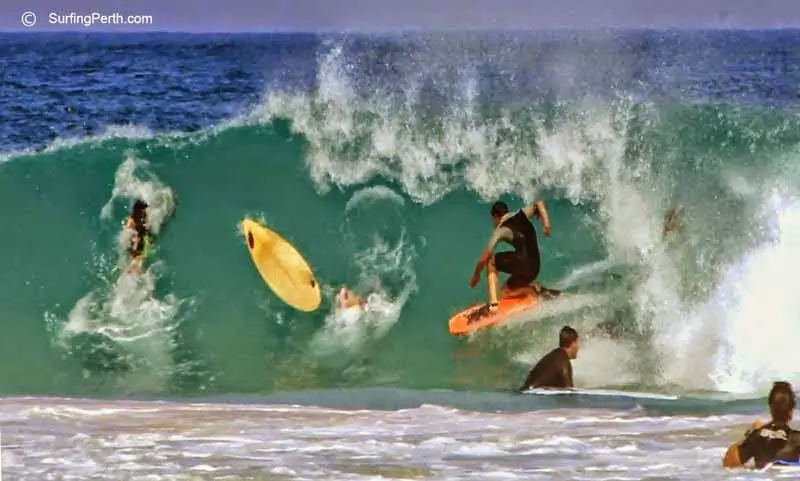 Bodyboarder riding inside a wave at a Perth beach